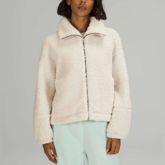 Lululemon - Cinchable Fleece Zip-Up Jacket Coat - White Opal - Size 10 - Picture 1 of 12